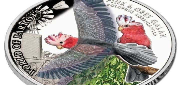 2017 World of Parrots Pink & Grey Galah – $5 Sterling Silver 3D Coin from Cook Islands