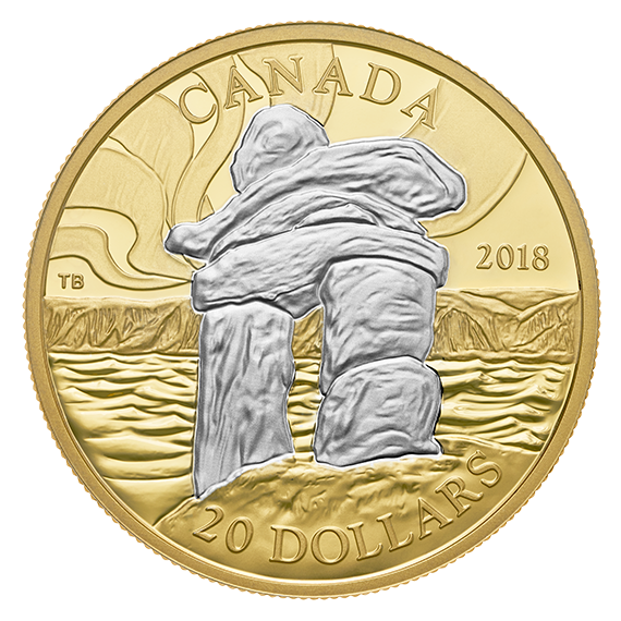 2018 Iconic Canada: Inukshuk Gold Plated Pure Silver Coin 