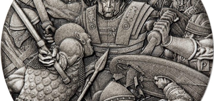 2018 Tuvalu $2 Warfare - Roman Legion Antiqued High Relief Rimless 2oz. Silver Coin