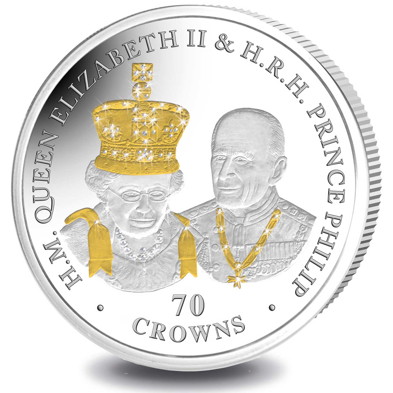 Ascension Island  Platinum Wedding Anniversary 70oz.Silver Coin with Diamonds