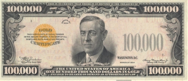 US 100,000 Dollar banknote