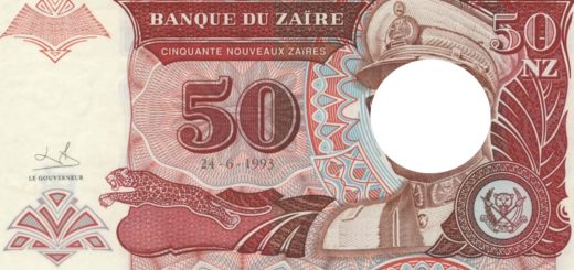Zaire holed banknote