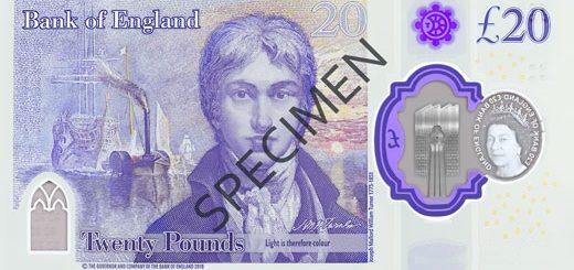 New 20 Pounds polymer note from the Bank of England back